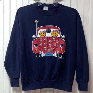 90s Volkswagen Beetle Love Bug Hippie Sweatshirt L Vintage Smiley Face
